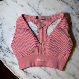 Ribbed Plunge Be The Best Sports Bra- Coral